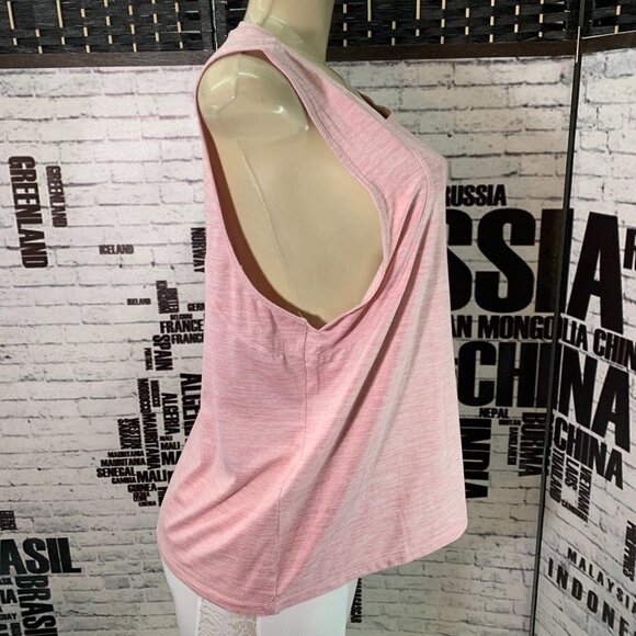 Reebok XL Zephyr Pink Heather Crew Neck Back Cut-Out Moisture Wicking Muscle Tee - Picture 3 of 6